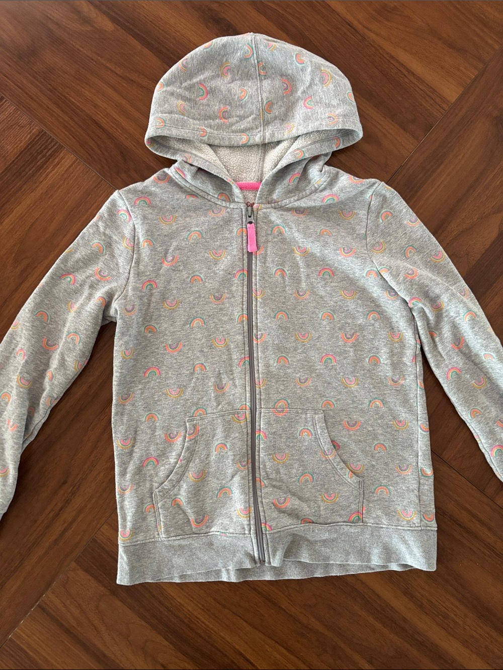 Cat & Jack Gray Hooded Zip Sweatshirt with Pink Rainbow Accents